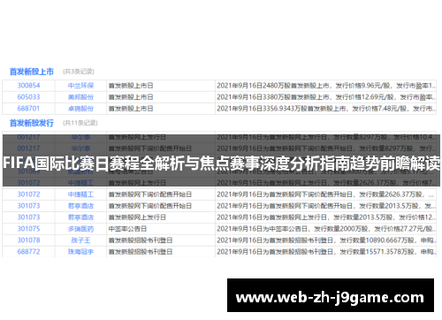 FIFA国际比赛日赛程全解析与焦点赛事深度分析指南趋势前瞻解读
